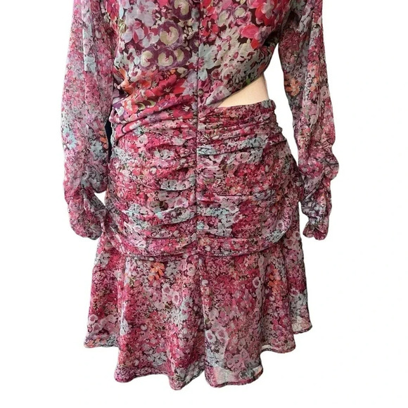 Zara (NWT) Floral Print Pink Mini Dress with Side Cut Out Size X-Large - Picture 6 of 10